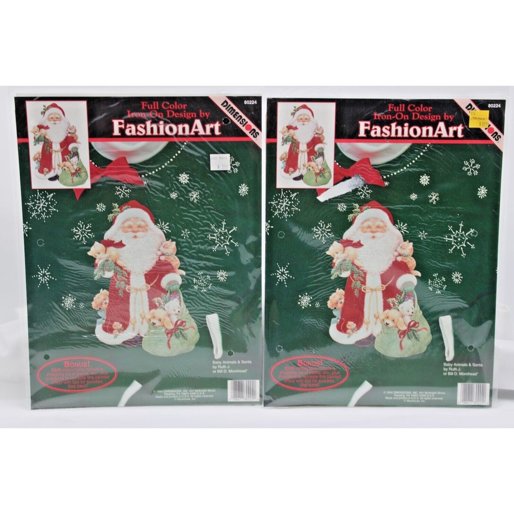 Lot of TWO Baby Animals & Santa 1994 NEW‎ Iron on Design Dimensions Fashion Art